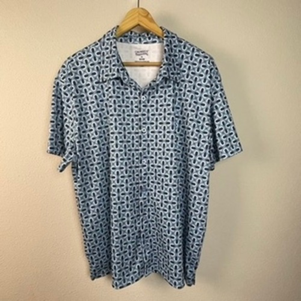 CREMIEUX PREMIUM DENIM Men's XL Blue Geometric Short Sleeve Button Up‎ Shirt